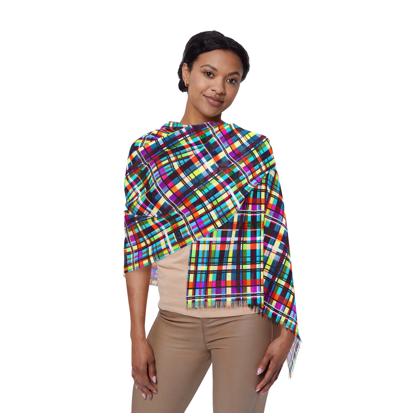 NuPlaid 03 Pashmina – Multi-Color Plaid Festival Shawl/Scarf for Rave & Boho Style