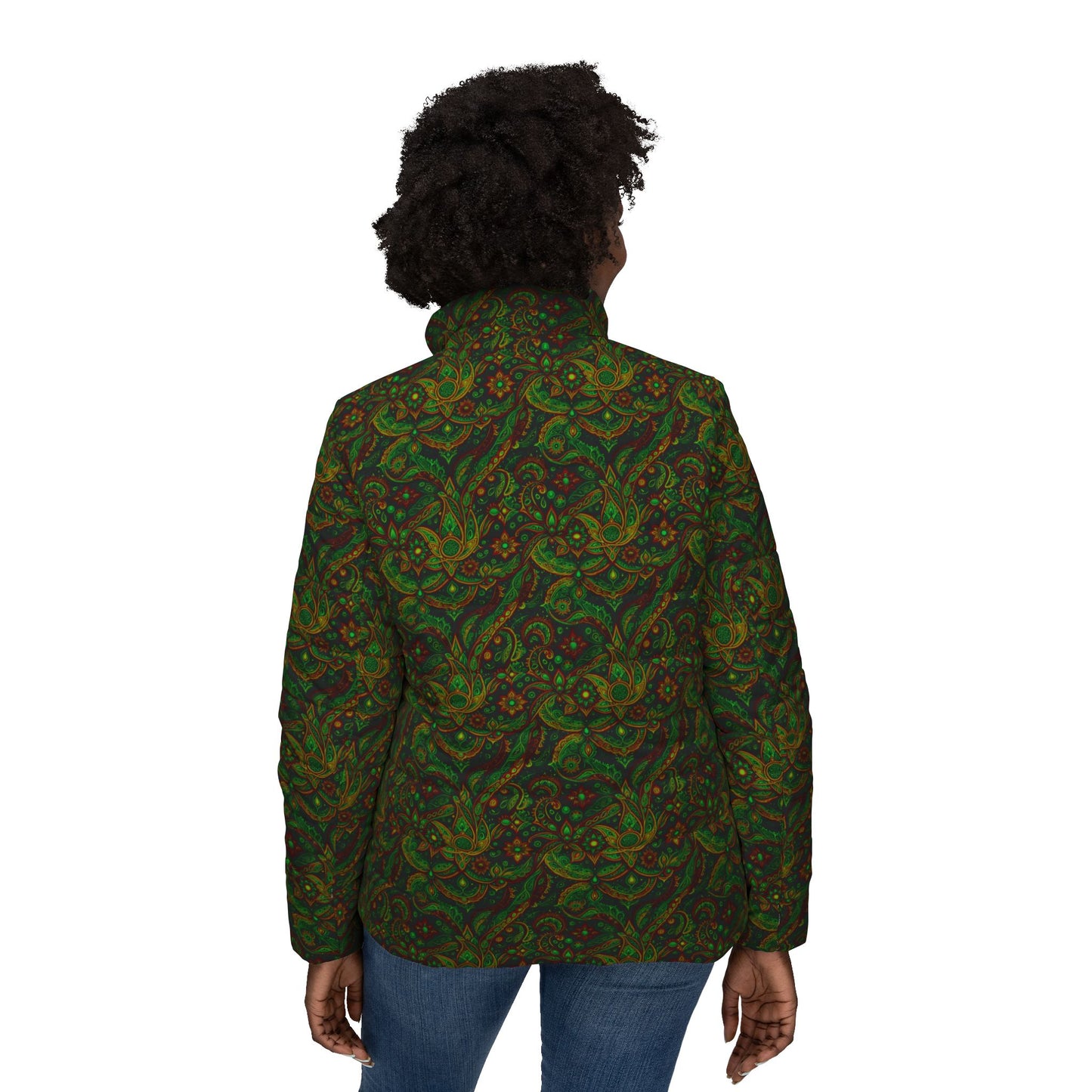 NuPaisley 01 Women’s Puffer Jacket – Elegant Paisley Festival & Everyday Outerwear