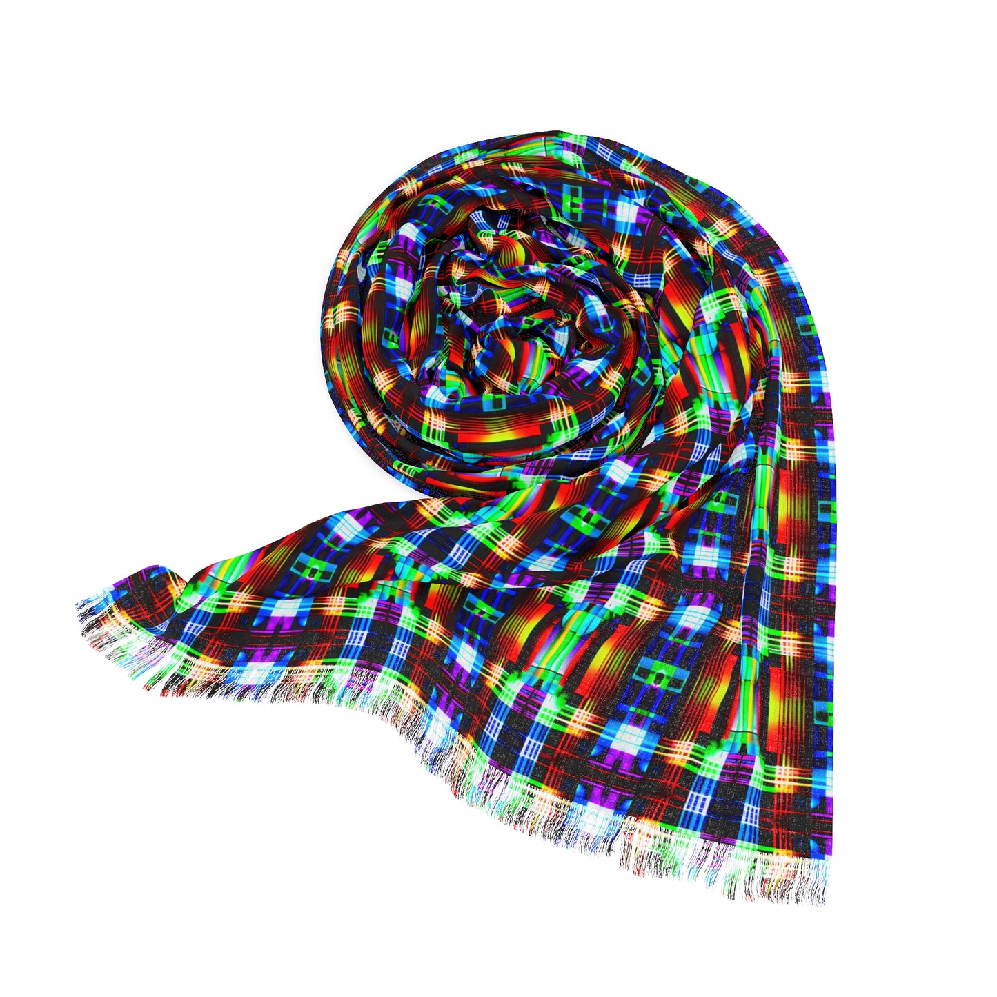NuPlaid 02 Pashmina – Vibrant Neon Plaid Psychedelic Festival Scarf/Shawl