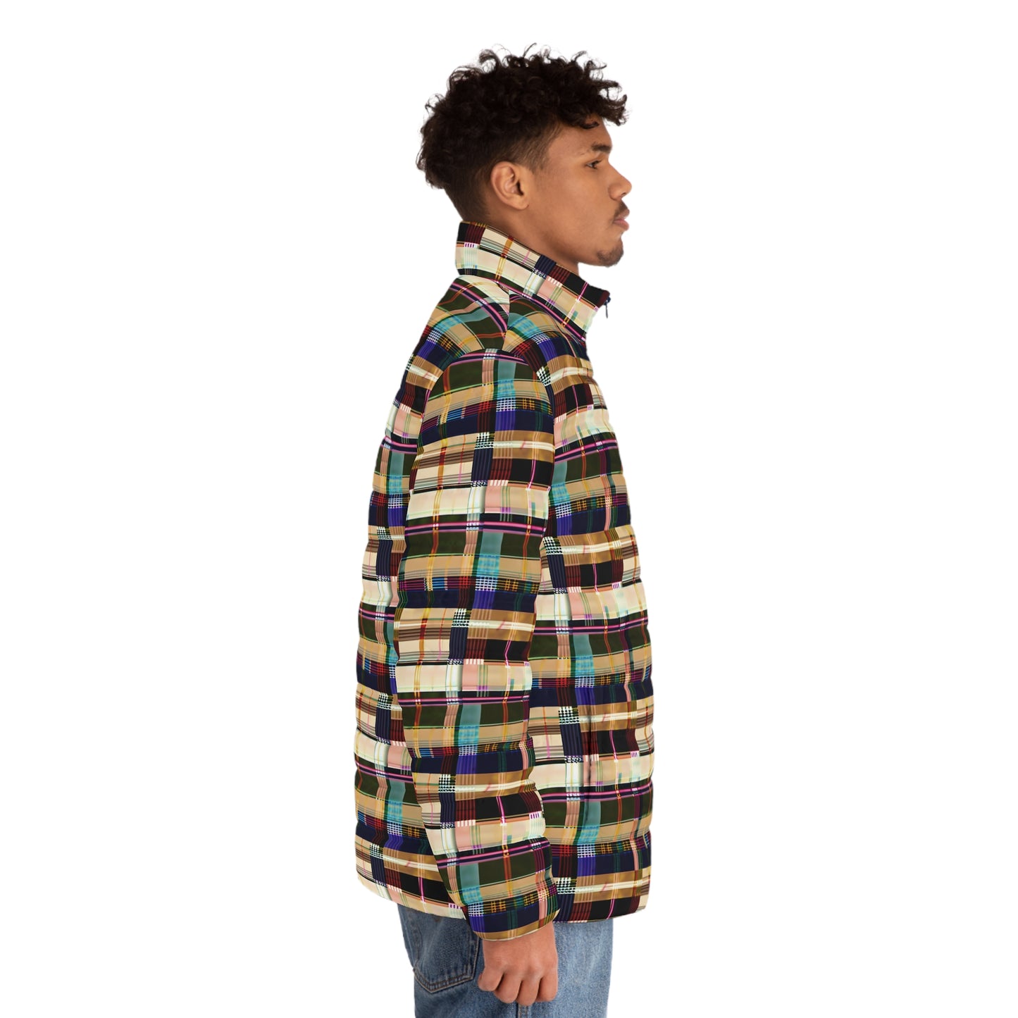 NuPlaid 04 Men’s Puffer Jacket – Timeless Plaid Design with Modern Festival Flair