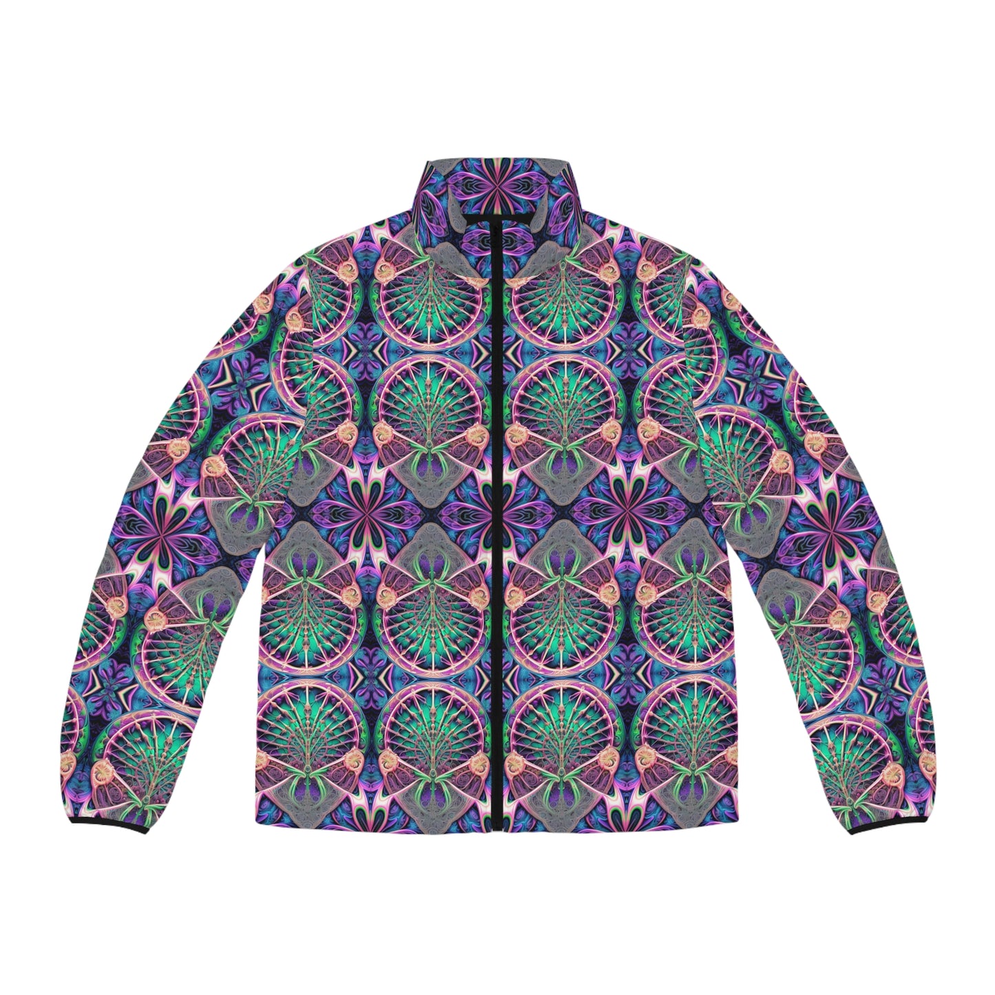 PSYCH 01 Men’s Puffer Jacket – Bold Psychedelic Festival Outerwear