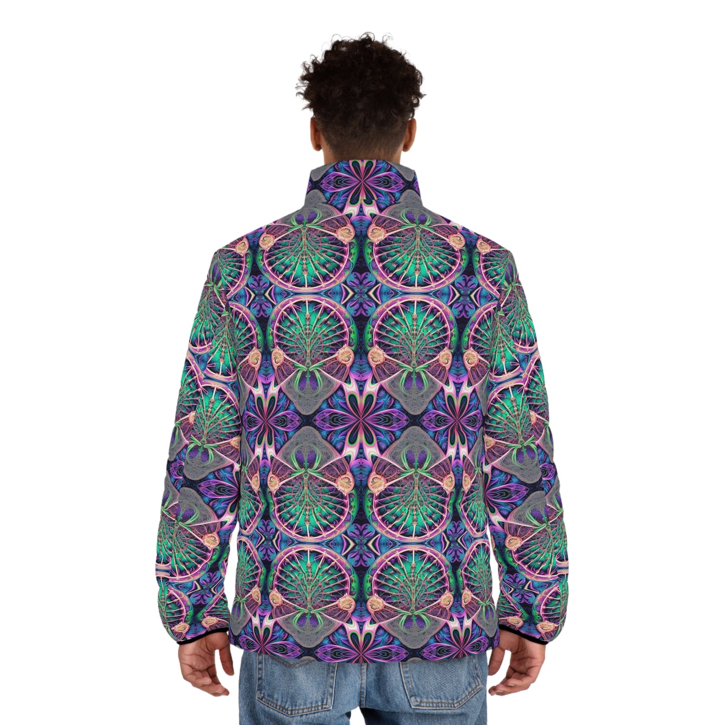 PSYCH 01 Men’s Puffer Jacket – Bold Psychedelic Festival Outerwear