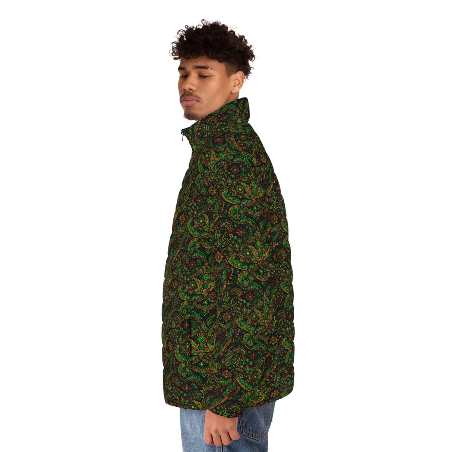 NuPaisley 01 Men’s Puffer Jacket – Bold Paisley-Inspired Festival & Streetwear Outerwear