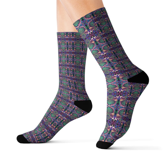 PSYCH 01 Festival Socks – Psychedelic Geometric Crew Socks for Rave & EDM Style