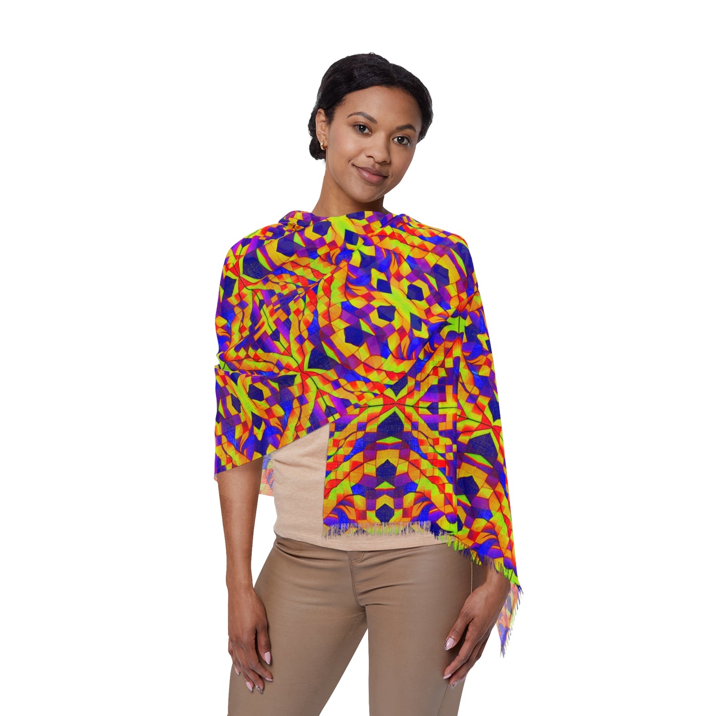 NuPlaid 01 Pashmina/Shawl/Scarf – Vibrant Psychedelic Geometric Rave EDM Festival Style
