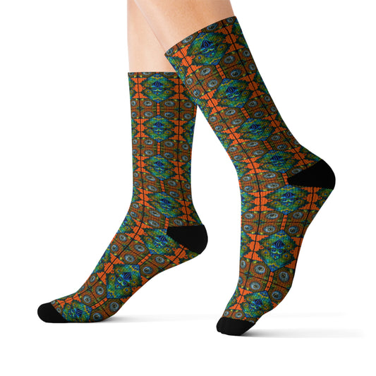 Tiles 01 Festival Socks – Geometric Eye Motif Crew Socks for Rave & Artistic Style