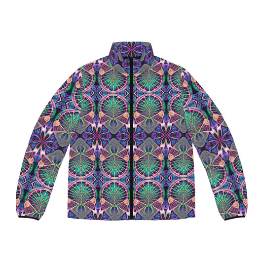 PSYCH 01 Men’s Puffer Jacket – Bold Psychedelic Festival Outerwear