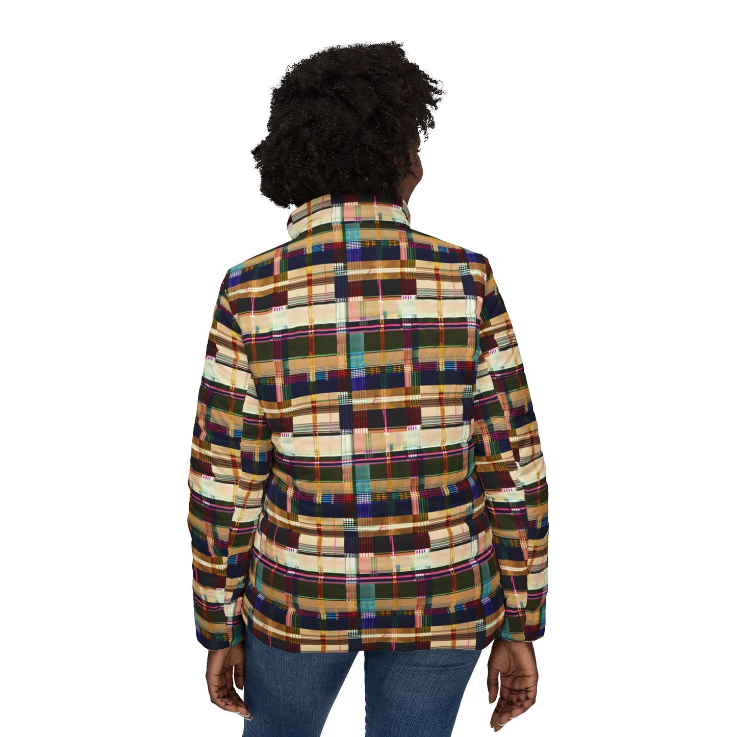 NuPlaid 04 Women’s Puffer Jacket – Modern Plaid-Inspired Festival & Streetwear Outerwear