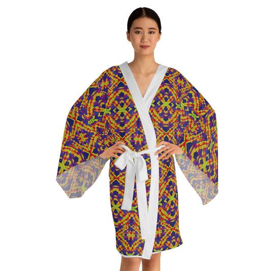 NuPlaid 01 Women's Kimono Robe – Psychedelic Geometric Japanese-Inspired Festival Wear