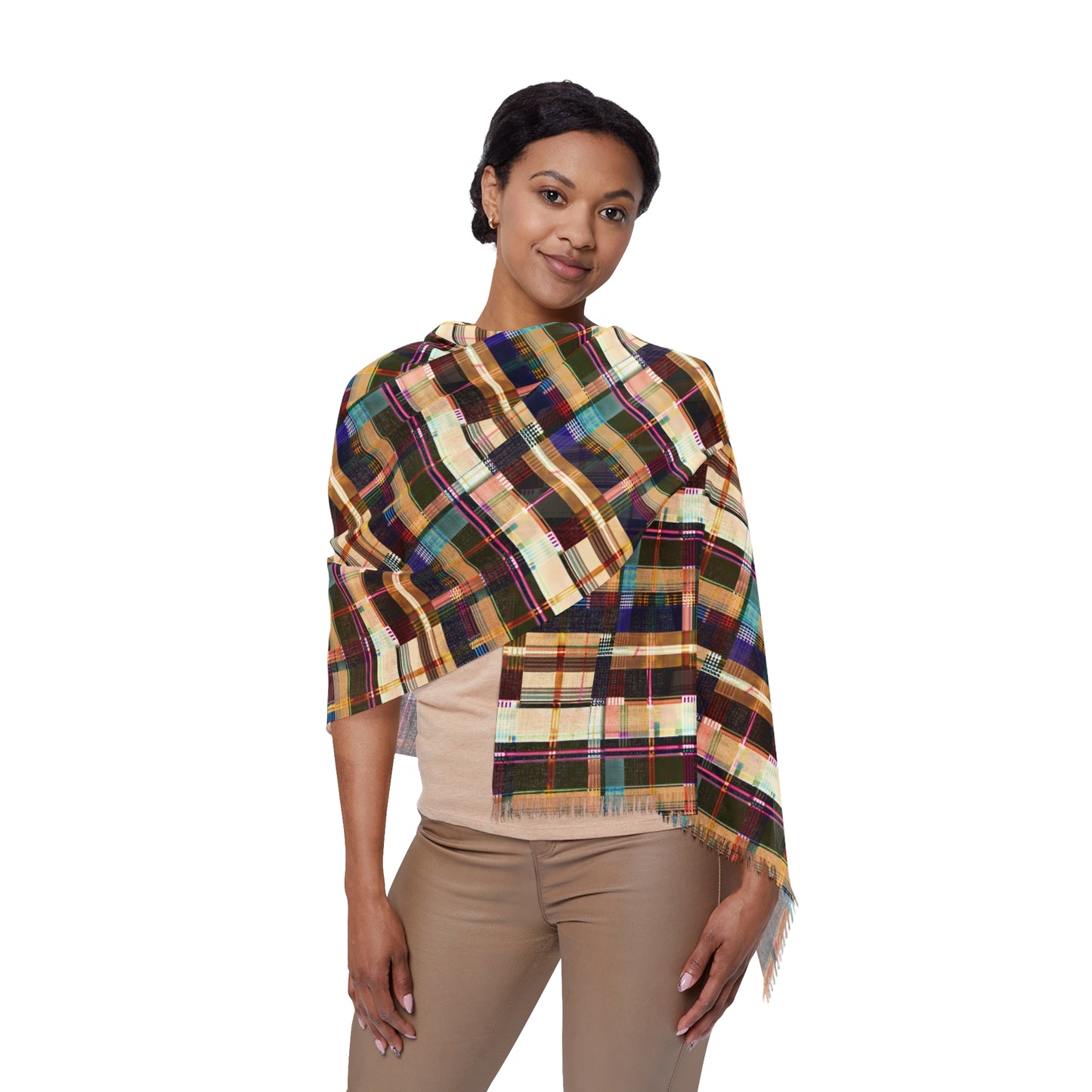 NuPlaid 04 Pashmina – Earth-Toned Vintage Plaid Scarf/Shawl for Boho & Festival Style