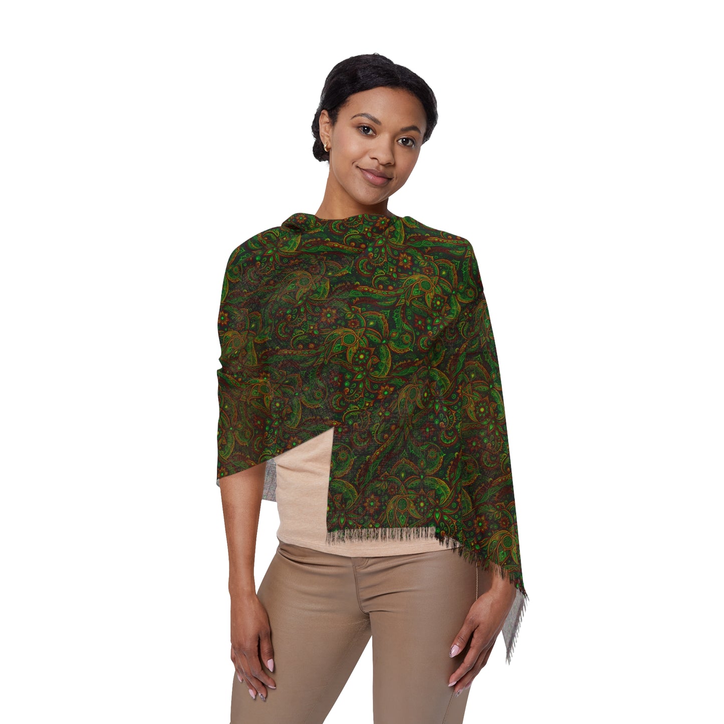 NuPaisley 01 Pashmina – Boho Psychedelic Green Paisley Festival Shawl/Scarf