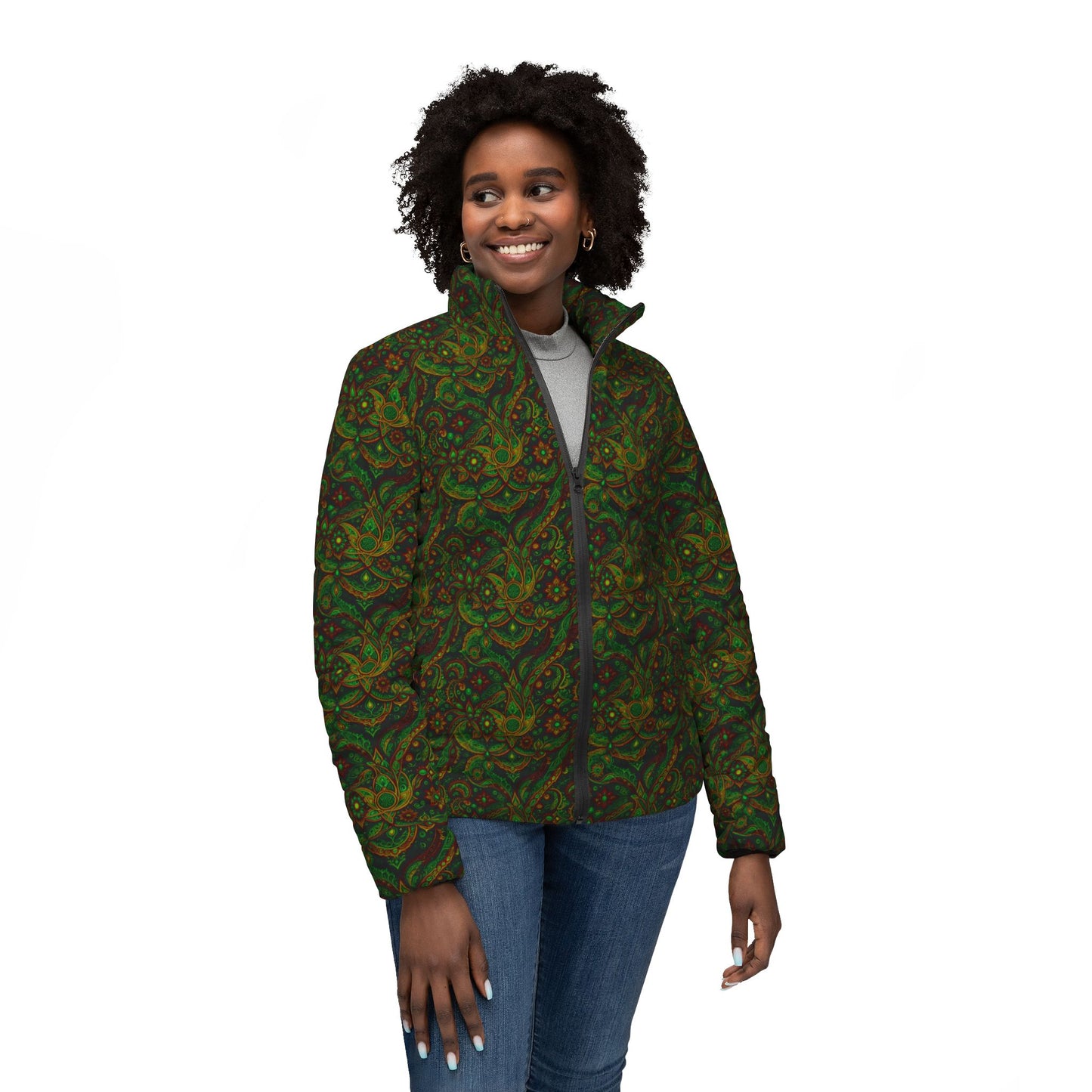 NuPaisley 01 Women’s Puffer Jacket – Elegant Paisley Festival & Everyday Outerwear