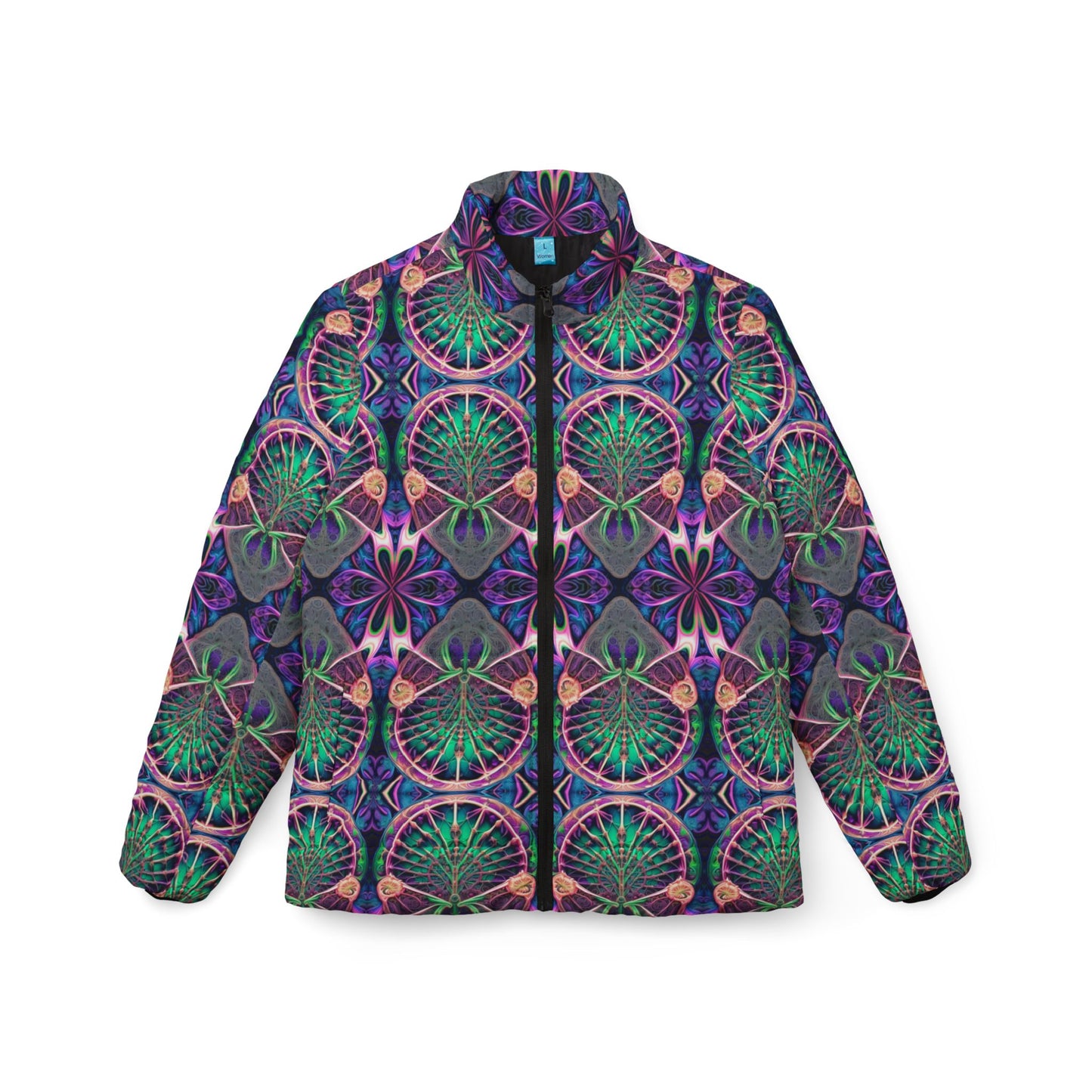 PSYCH 01 Women’s Puffer Jacket – Vibrant Psychedelic Festival & Streetwear Outerwear