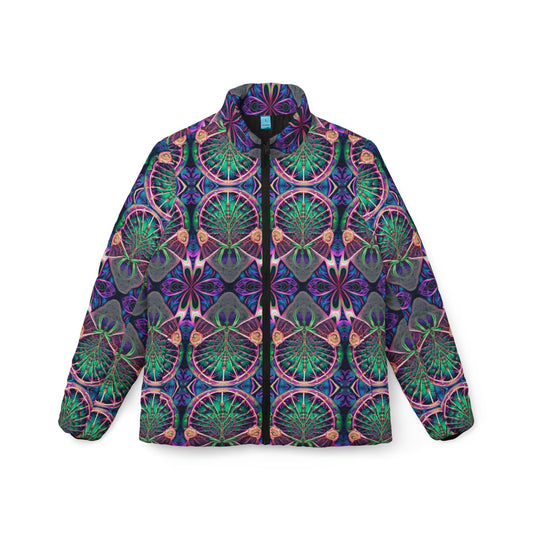 PSYCH 01 Women’s Puffer Jacket – Vibrant Psychedelic Festival & Streetwear Outerwear