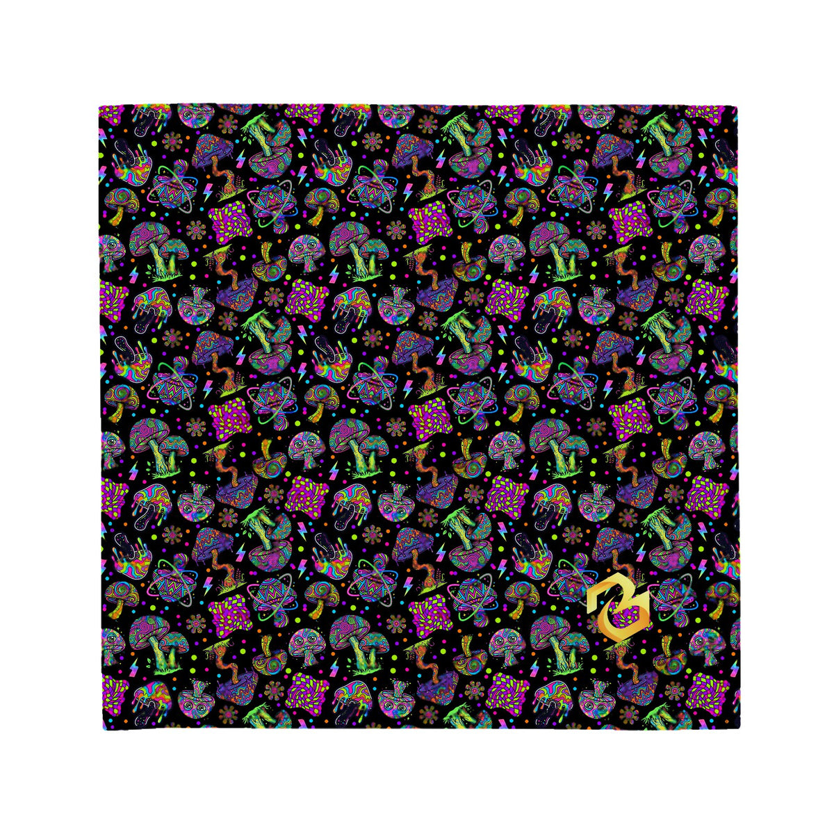 Custom all over print bandana with a psychedelic mushroom pattern