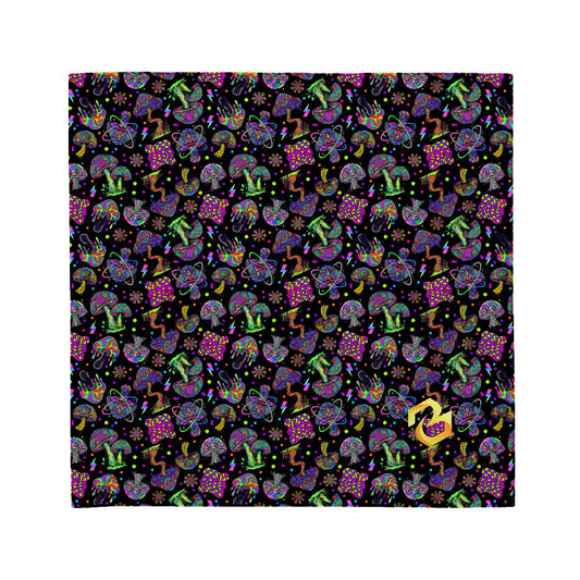 Custom all over print bandana with a psychedelic mushroom pattern