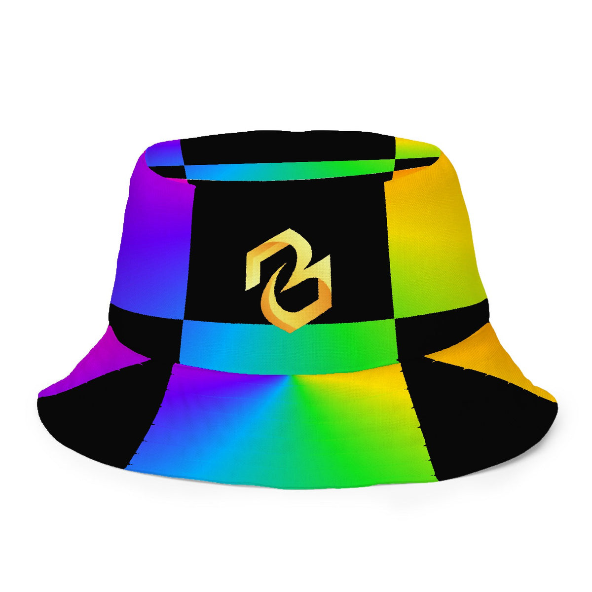 Custom all over print bucket hat with a rainbow checkerboard