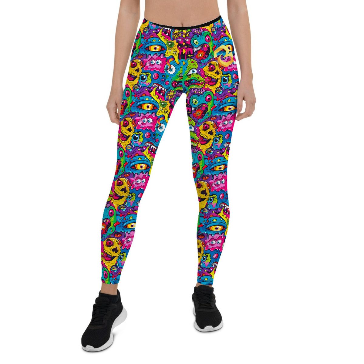 Custom all over print leggings with a psychedelic cartoon pattern